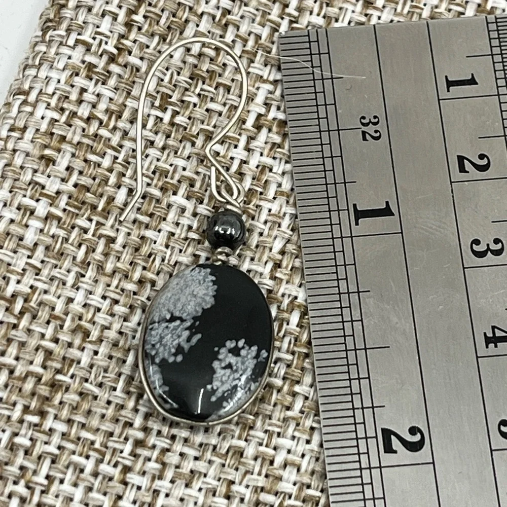 Handmade Vintage 1990's Snowflake Obsidian & Black Pearl Earrings - Picture 15 of 16